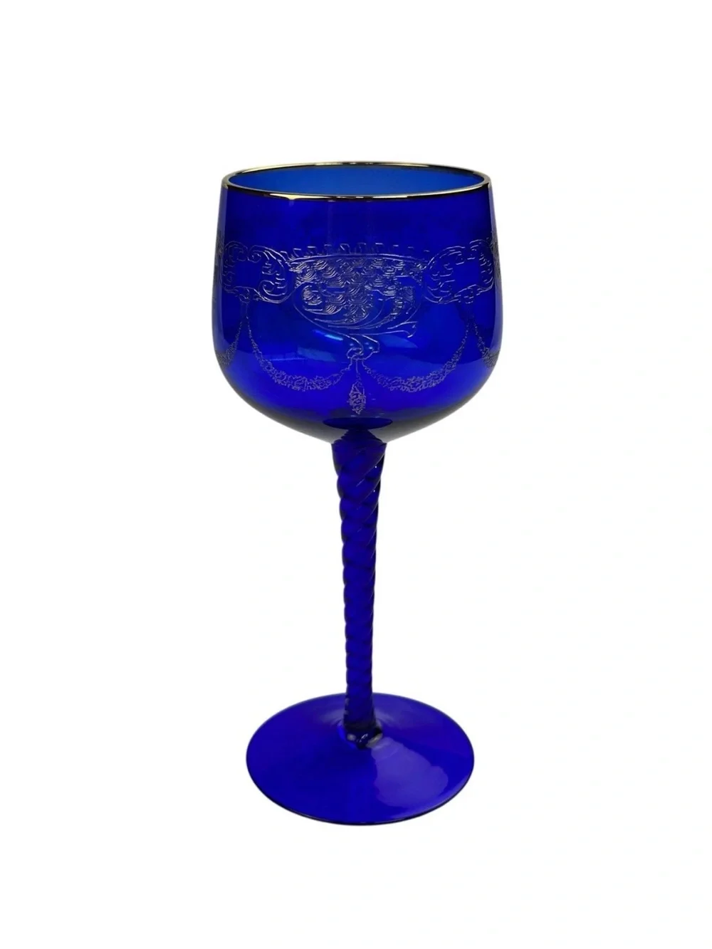 Cobalt Blue Twisted Stem Wine Glasses - Set of 6